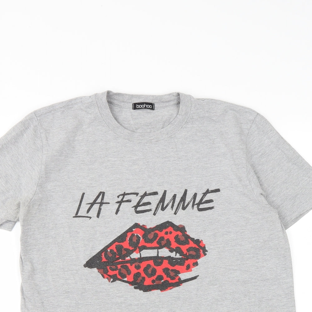 Boohoo Womens Grey  Polyester Basic T-Shirt Size S Round Neck - La Femme