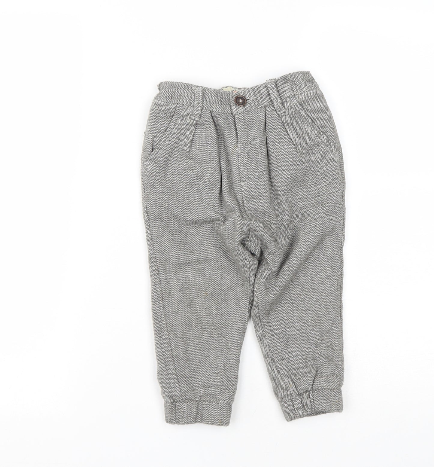 NEXT Boys Grey Geometric Cotton Capri Trousers Size 18-24 Months  Button