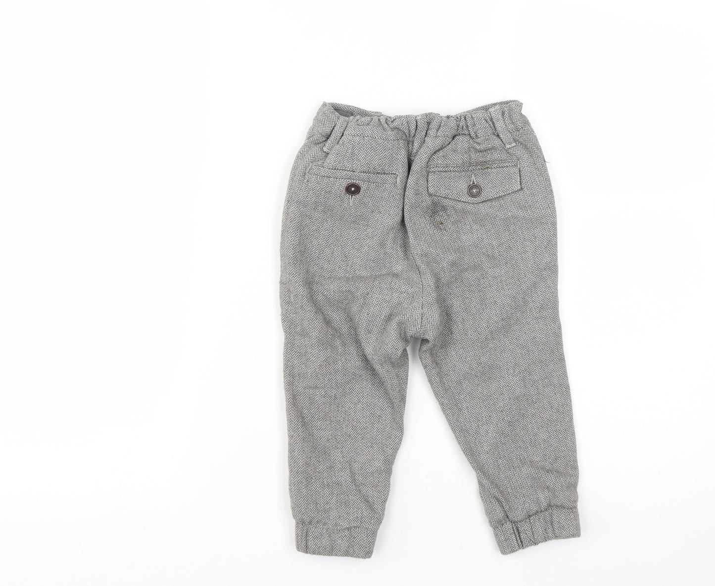 NEXT Boys Grey Geometric Cotton Capri Trousers Size 18-24 Months  Button