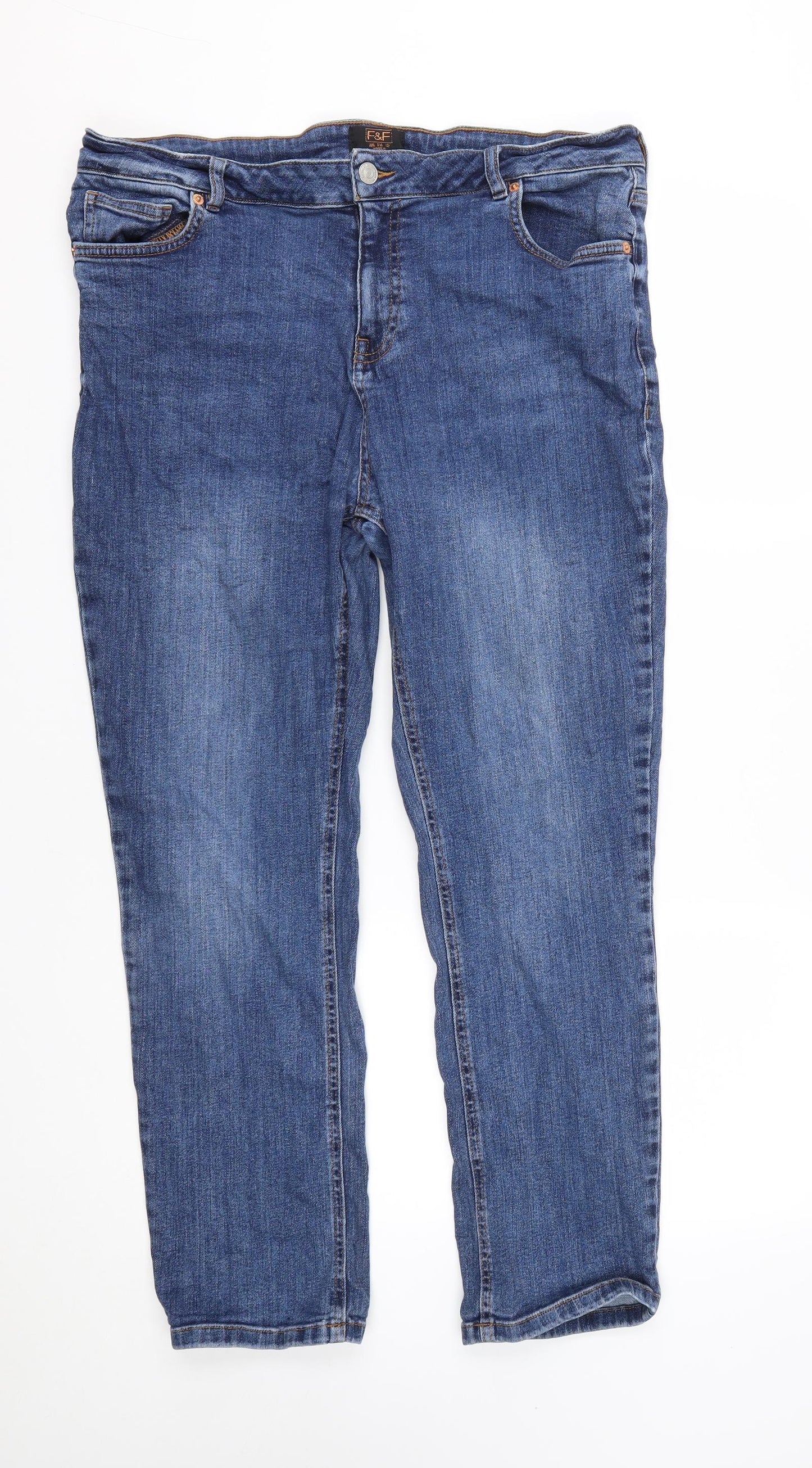 F&F Womens Blue  Cotton Straight Jeans Size 18 L27 in Regular Zip