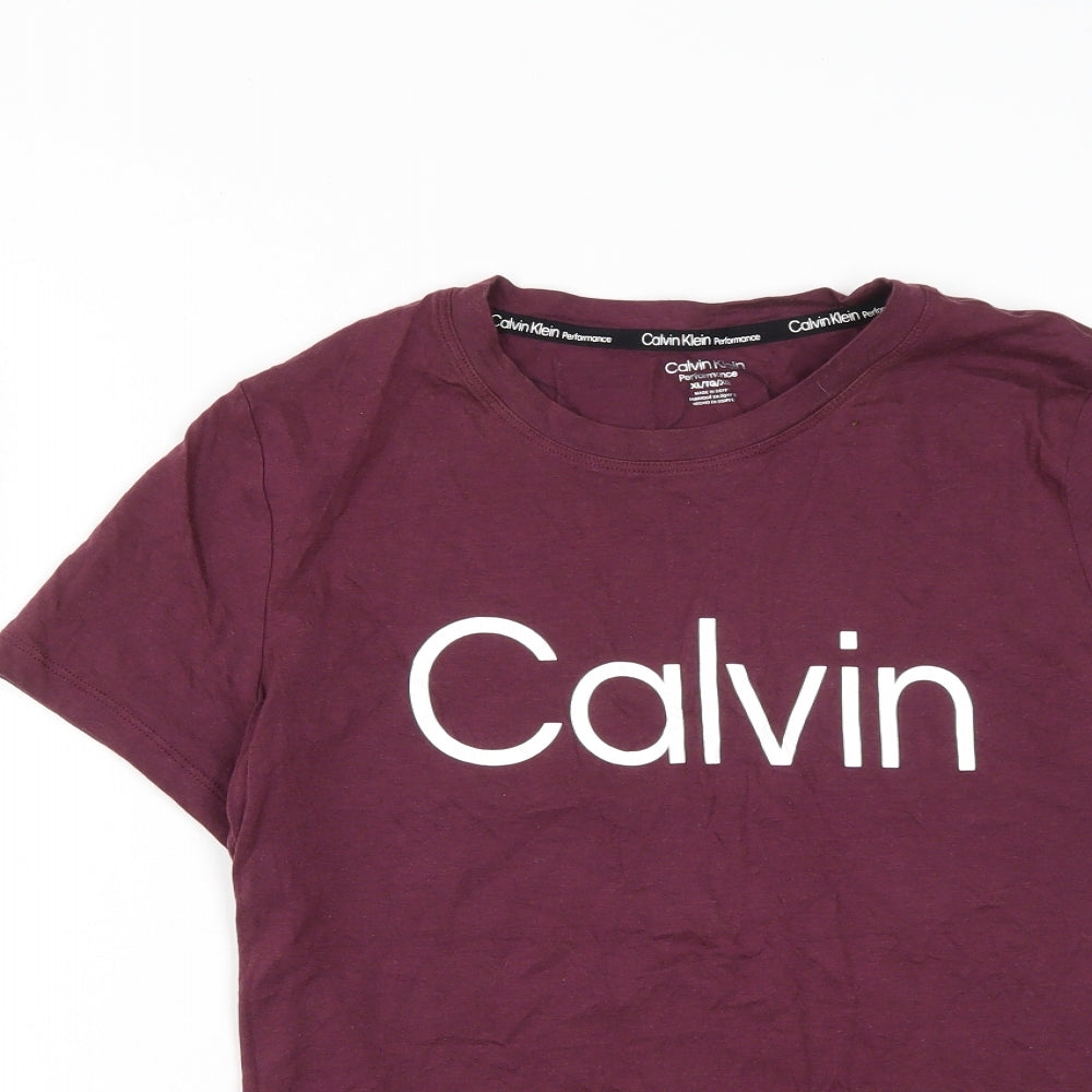 Calvin Klein Womens Red  Cotton Basic T-Shirt Size XL Round Neck