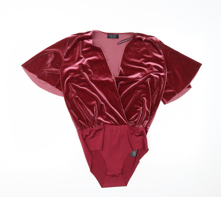 Zara Womens Red Polyester Playsuit One-Piece Size S Snap