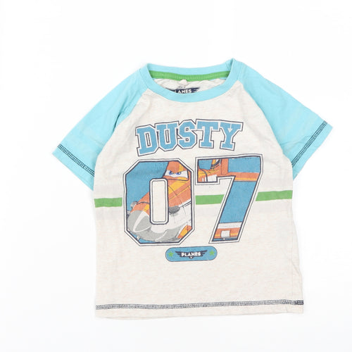 Disney Boys Beige  Polyester Basic T-Shirt Size 3-4 Years Round Neck  - Dusty Planes