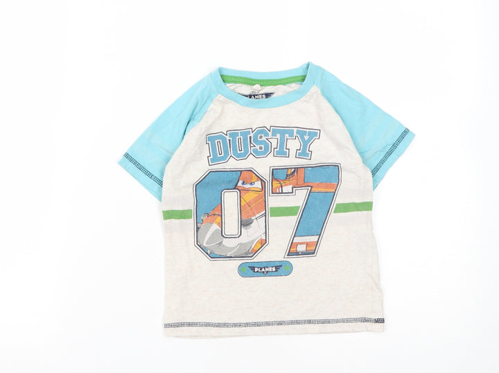 Disney Boys Beige Polyester Basic T-Shirt Size 3-4 Years Round Neck - Dusty Planes
