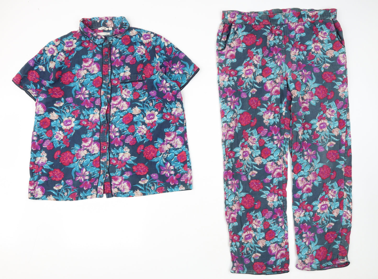 Fat Face Womens Multicoloured Floral Cotton Top Pyjama Set Size 12  Button