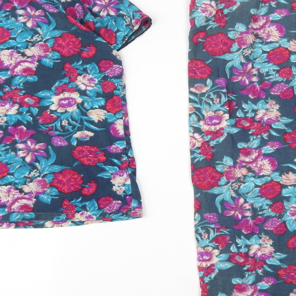 Fat Face Womens Multicoloured Floral Cotton Top Pyjama Set Size 12  Button