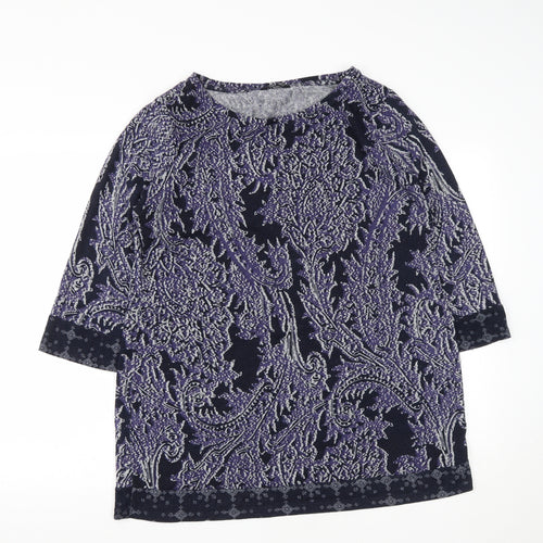 F&F Womens Blue Round Neck Geometric Polyester Pullover Jumper Size 18