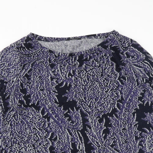 F&F Womens Blue Round Neck Geometric Polyester Pullover Jumper Size 18
