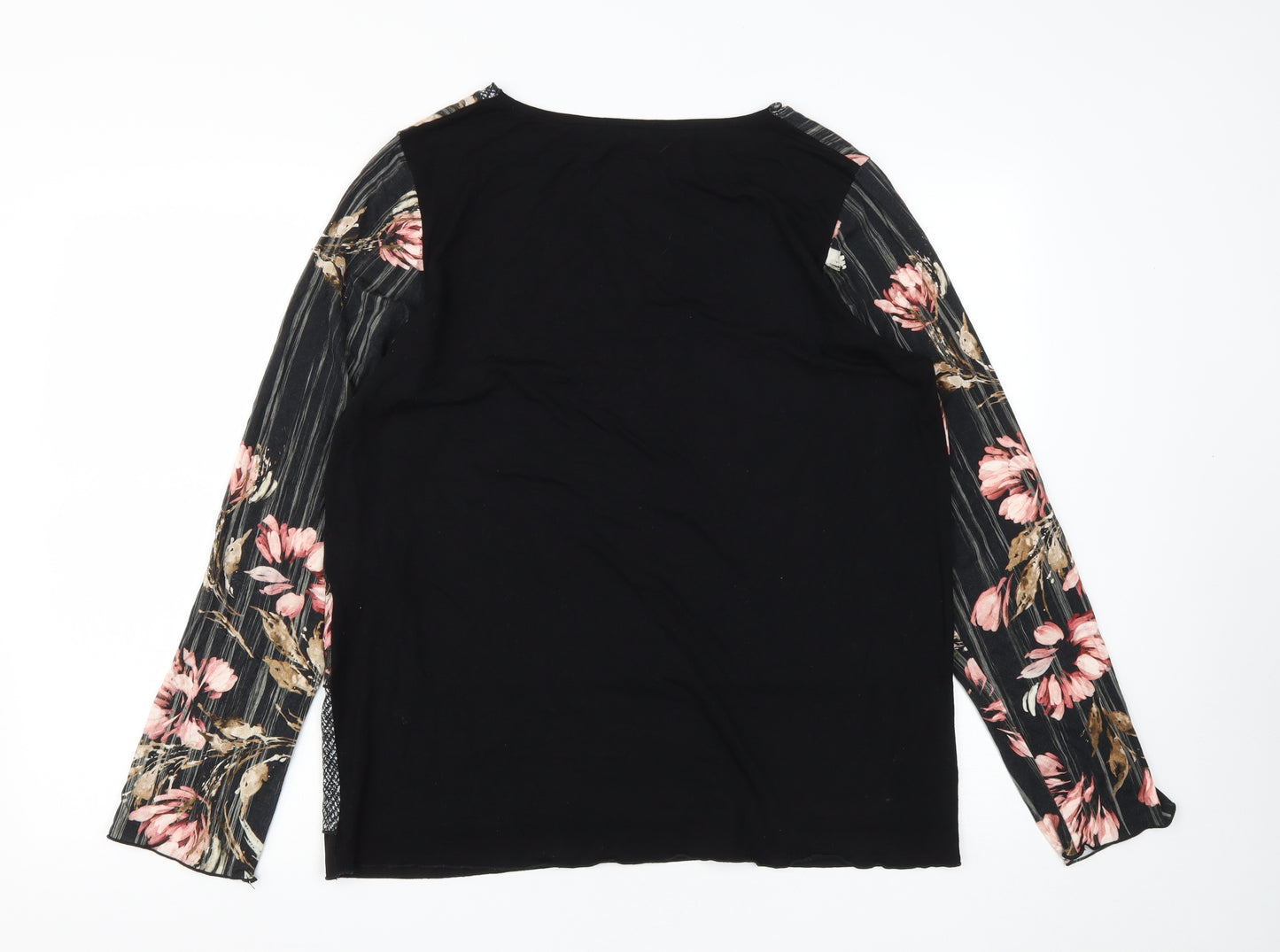 GAIA Womens Black Floral Viscose Basic T-Shirt Size 2XL Round Neck