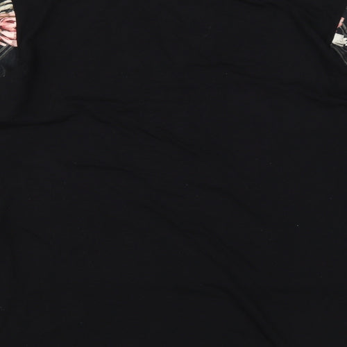 GAIA Womens Black Floral Viscose Basic T-Shirt Size 2XL Round Neck