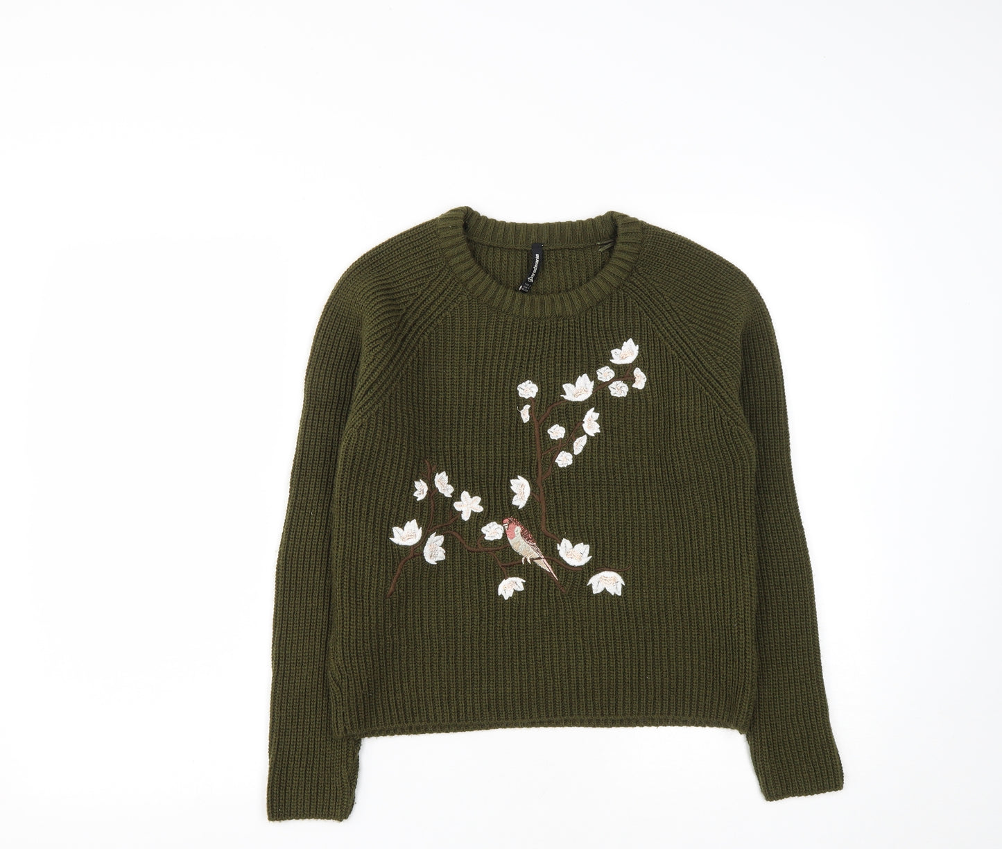 Stradivarius Womens Green Round Neck  Acrylic Pullover Jumper Size S