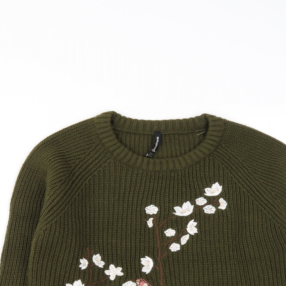 Stradivarius Womens Green Round Neck  Acrylic Pullover Jumper Size S