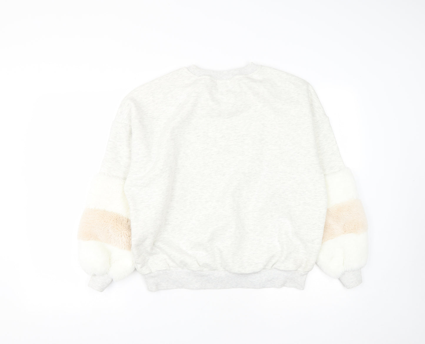 Stradivarius Womens Grey  Cotton Pullover Sweatshirt Size S   - fur on sleeves