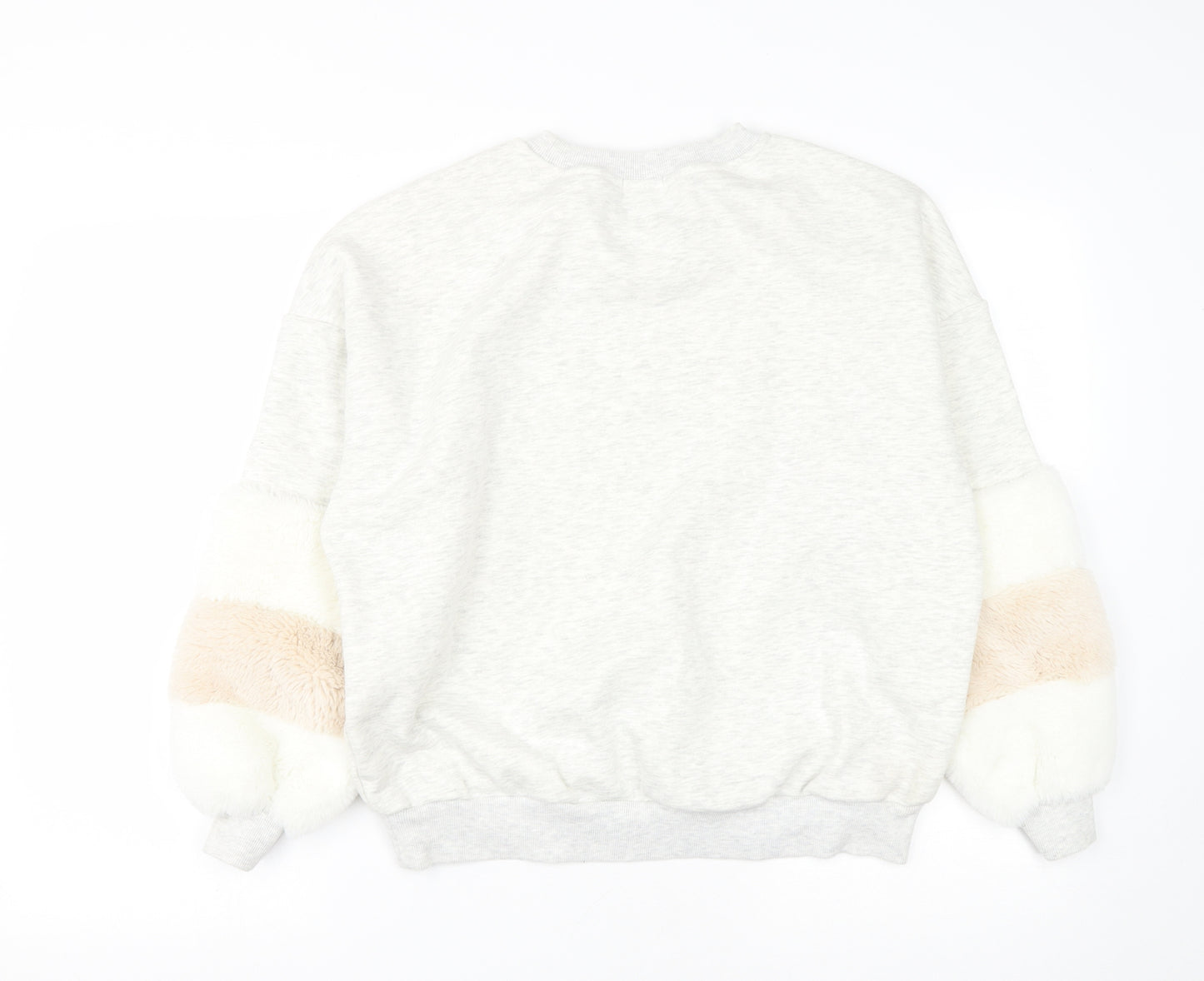 Stradivarius Womens Grey  Cotton Pullover Sweatshirt Size S   - fur on sleeves