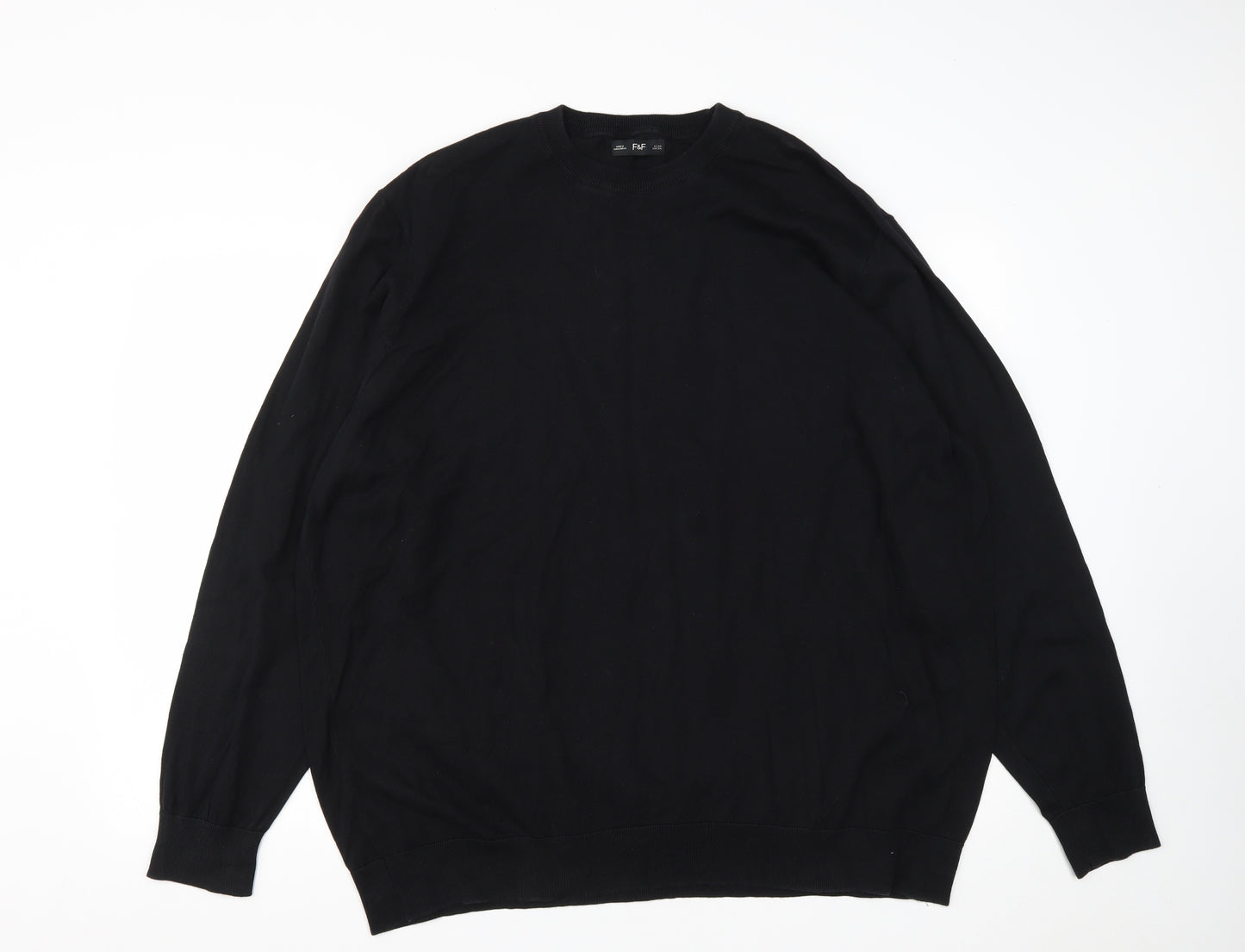 F&F Mens Black Round Neck  Cotton Pullover Jumper Size 3XL