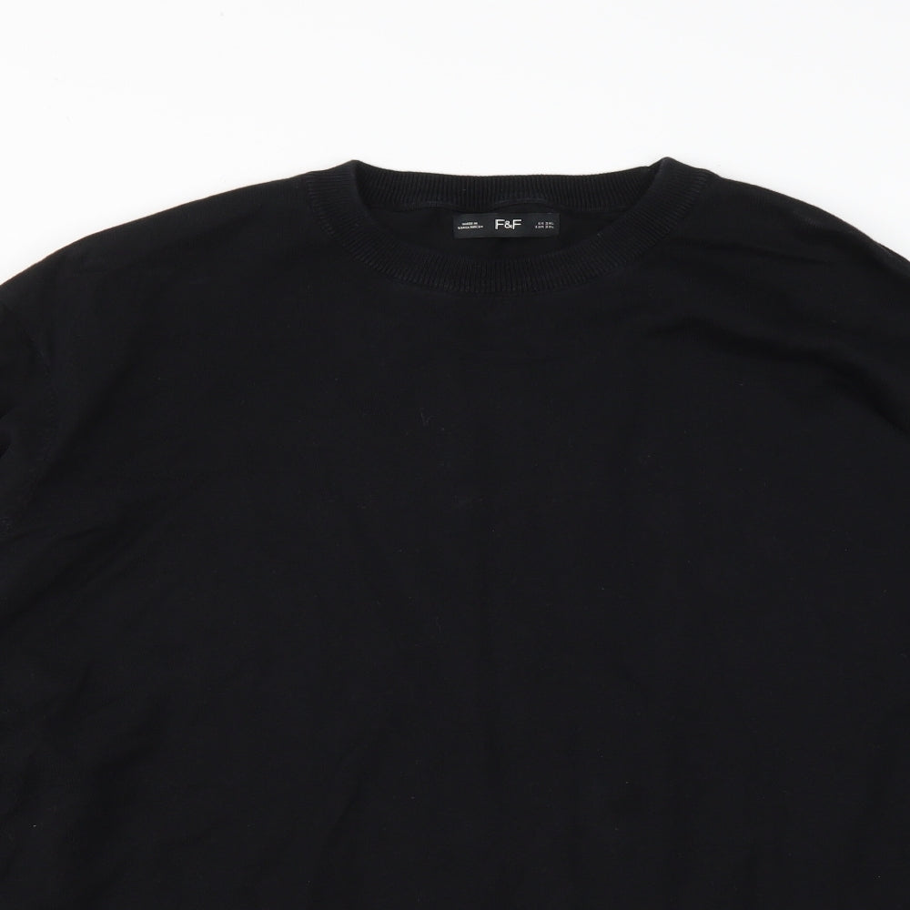 F&F Mens Black Round Neck  Cotton Pullover Jumper Size 3XL