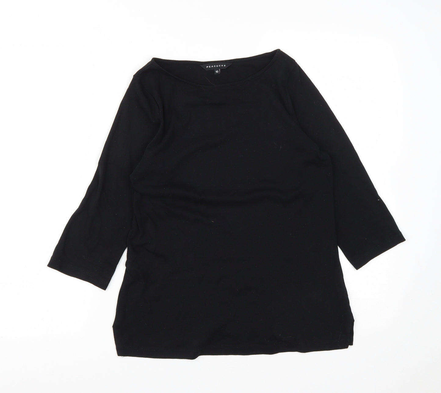 Peacocks Womens Black  Cotton Basic T-Shirt Size 10 Scoop Neck
