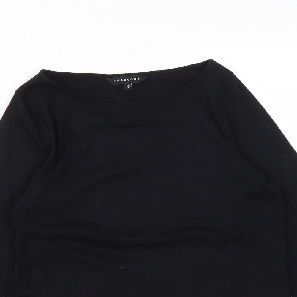 Peacocks Womens Black  Cotton Basic T-Shirt Size 10 Scoop Neck