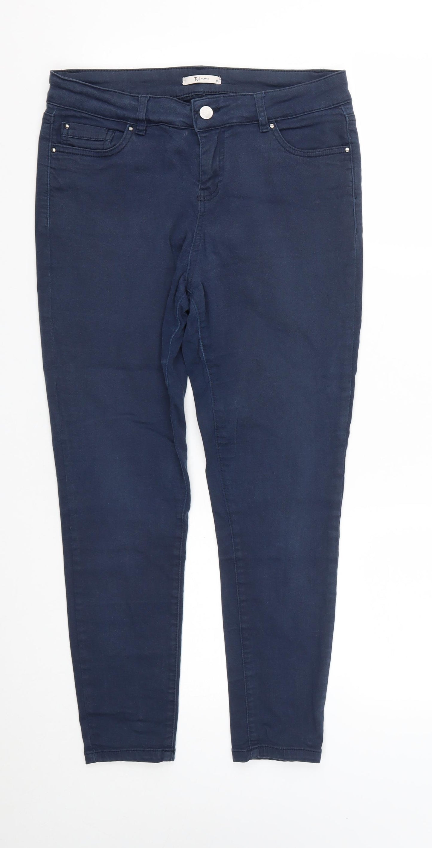 TU Womens Blue  Cotton Cropped Jeans Size 10 L25 in Regular Zip