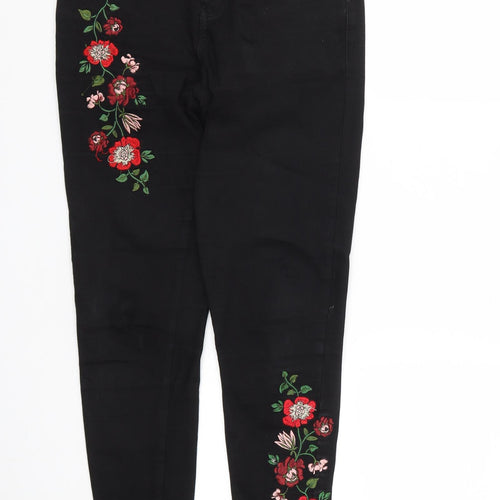 TU Womens Black Floral Cotton Straight Jeans Size 10 L27 in Regular Zip