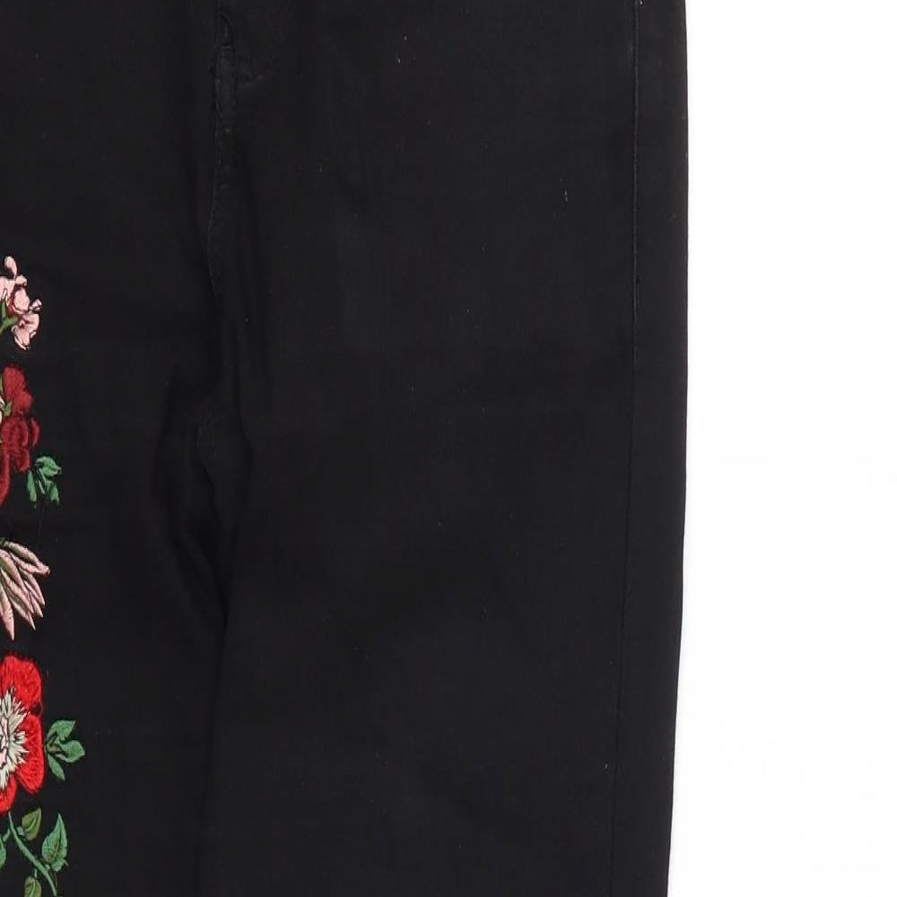 TU Womens Black Floral Cotton Straight Jeans Size 10 L27 in Regular Zip