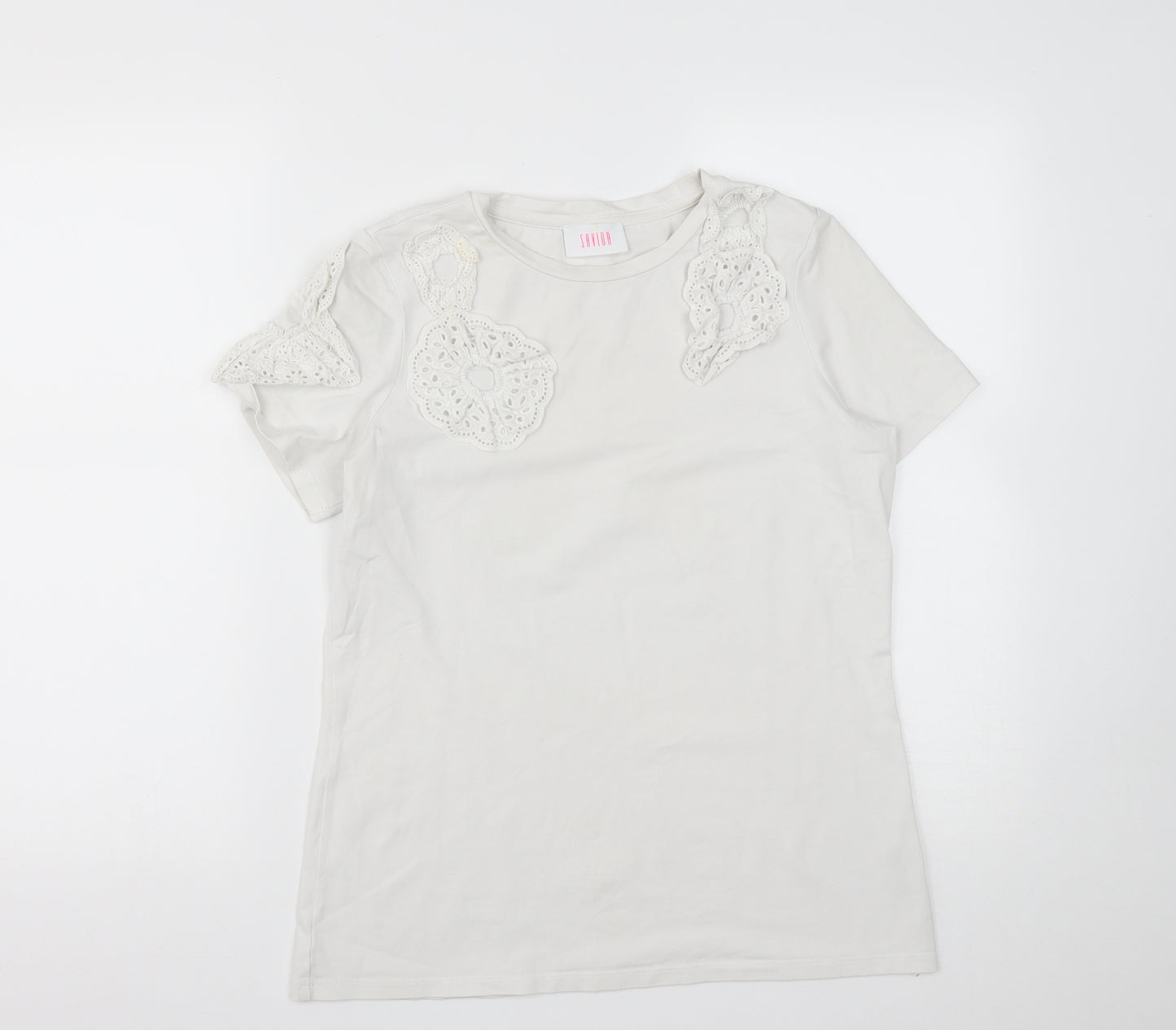 Savida Womens White  Cotton Basic T-Shirt Size S Round Neck