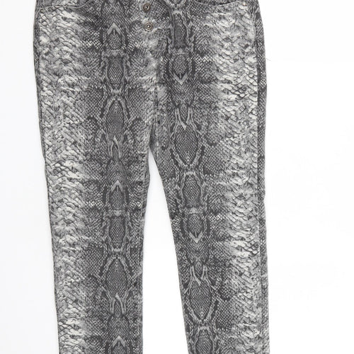 Place Du Jour Womens Grey Animal Print Cotton Straight Jeans Size 10 L27 in Regular Button