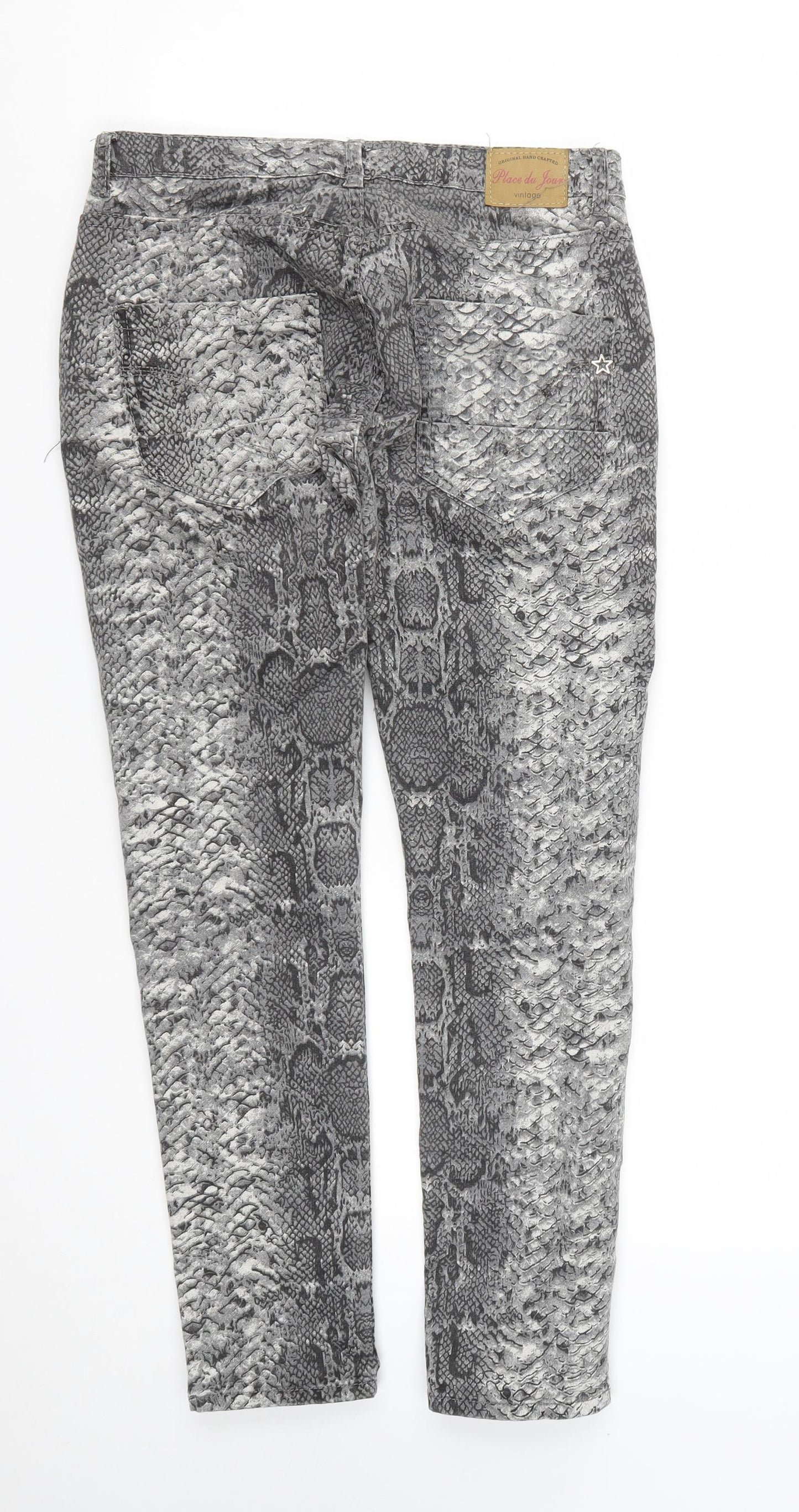 Place Du Jour Womens Grey Animal Print Cotton Straight Jeans Size 10 L27 in Regular Button