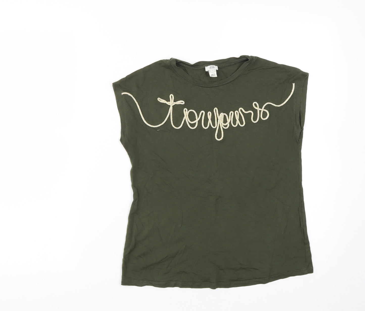 River Island Womens Green  Viscose Basic T-Shirt Size 8 Round Neck