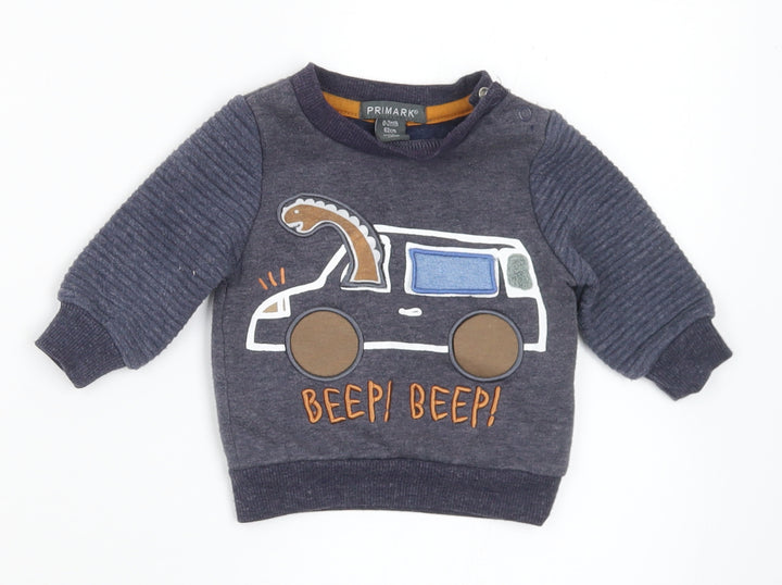 Primark Boys Grey Polyester Pullover Jumper Size 0-3 Months Snap - Car