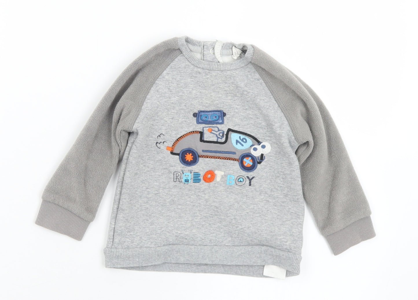 Cool Club Boys Grey  Polyester Pullover Jumper Size 9-12 Months  Snap - 12 Months Robot Boy