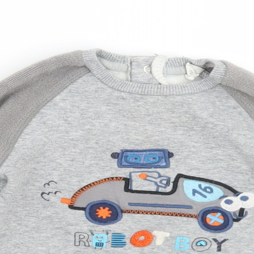 Cool Club Boys Grey  Polyester Pullover Jumper Size 9-12 Months  Snap - 12 Months Robot Boy