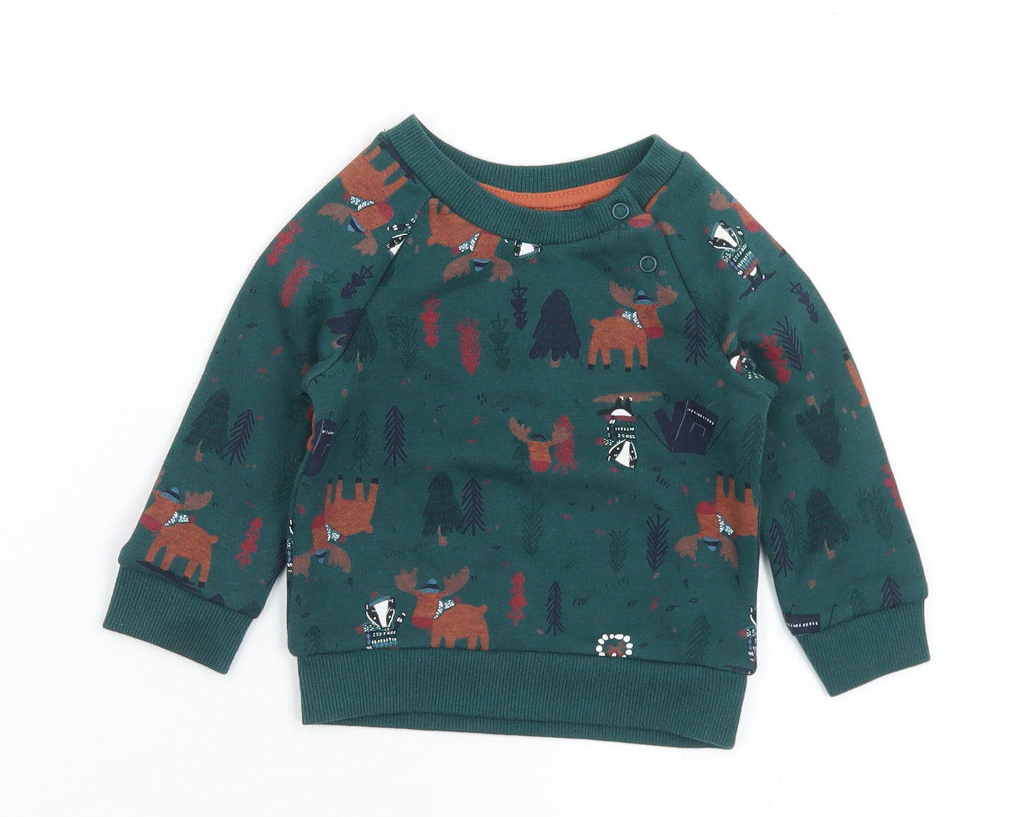 Primark Baby Green Geometric Cotton Pullover Jumper Size 6-9 Months  Snap - Camping