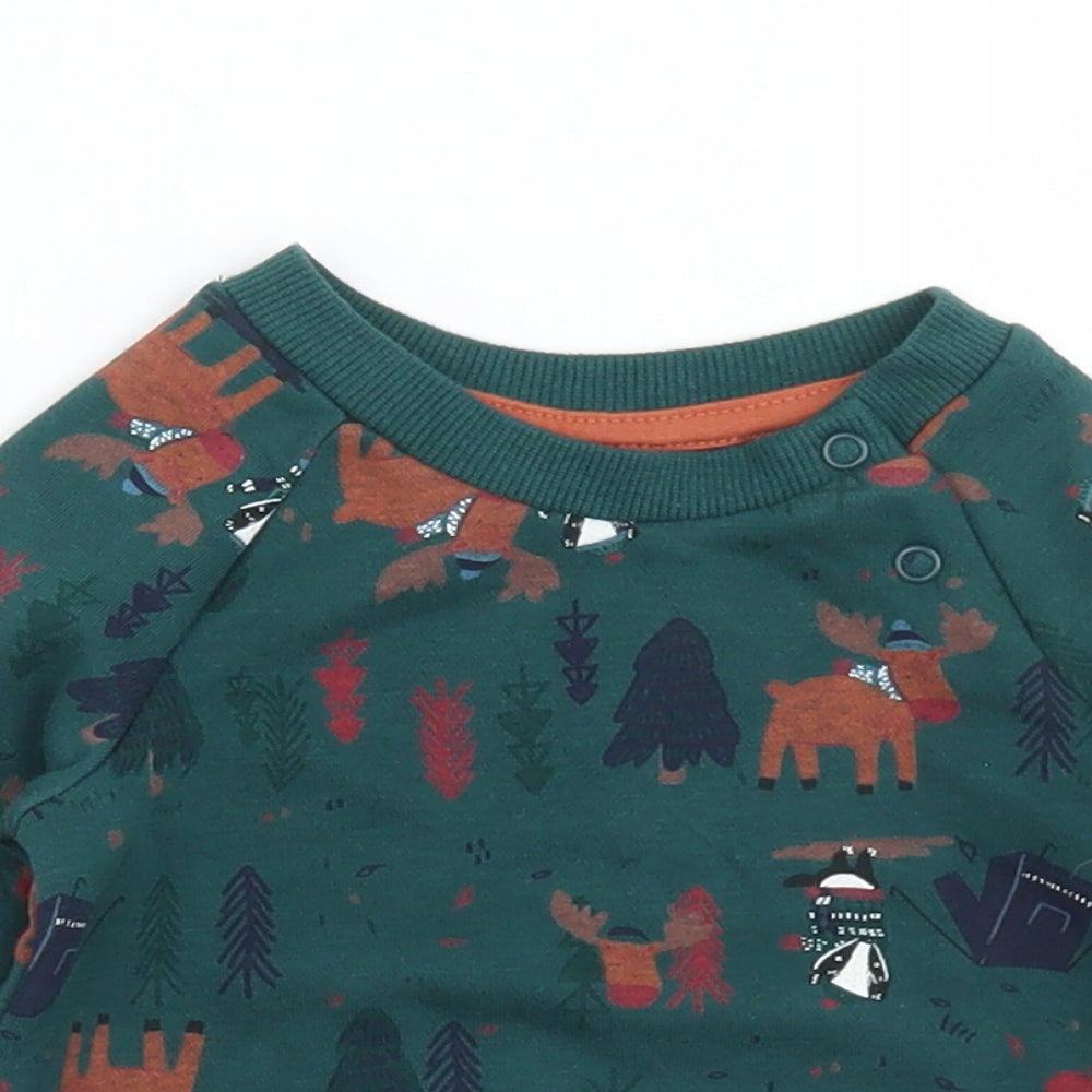 Primark Baby Green Geometric Cotton Pullover Jumper Size 6-9 Months  Snap - Camping