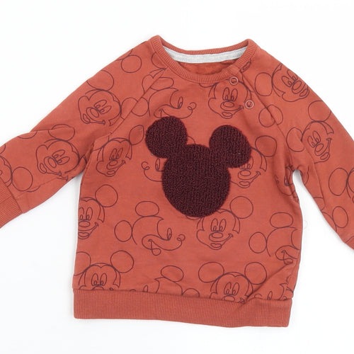 George Baby Brown Geometric Cotton Pullover Jumper Size 0-3 Months  Snap - Mickey Mouse Disney