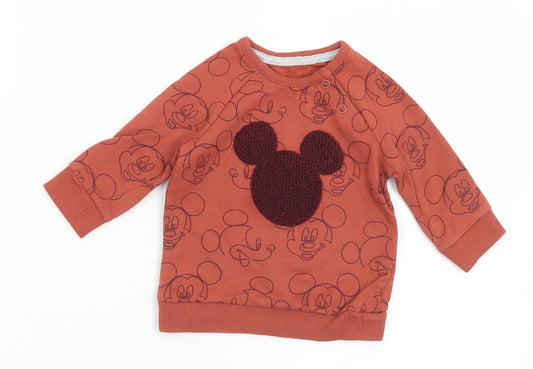 Front view of George Baby Brown Geometric Cotton jumper, size 0-3, Months Snap - Mickey Mouse Disney