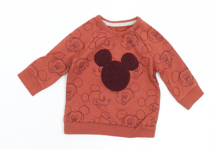 George Baby Brown Geometric Cotton Pullover Jumper Size 0-3 Months  Snap - Mickey Mouse Disney