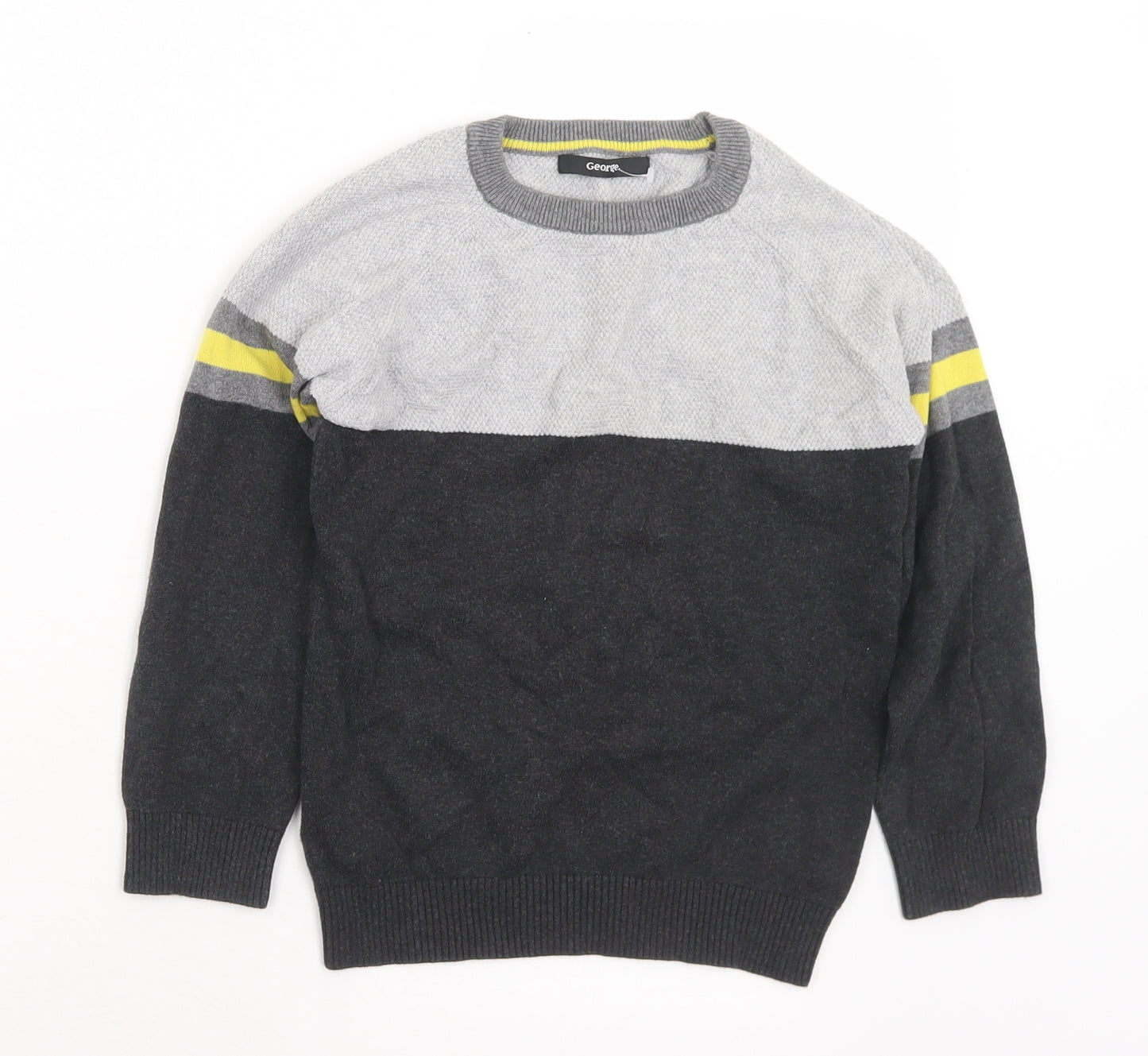 George Boys Grey Crew Neck  Cotton Pullover Jumper Size 7-8 Years