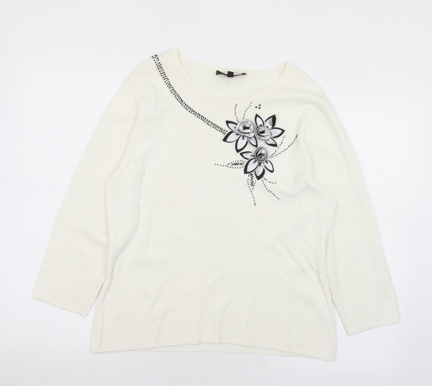 Stephen Y Womens White Round Neck  Viscose Pullover Jumper Size L   - L/XL