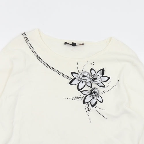 Stephen Y Womens White Round Neck  Viscose Pullover Jumper Size L   - L/XL
