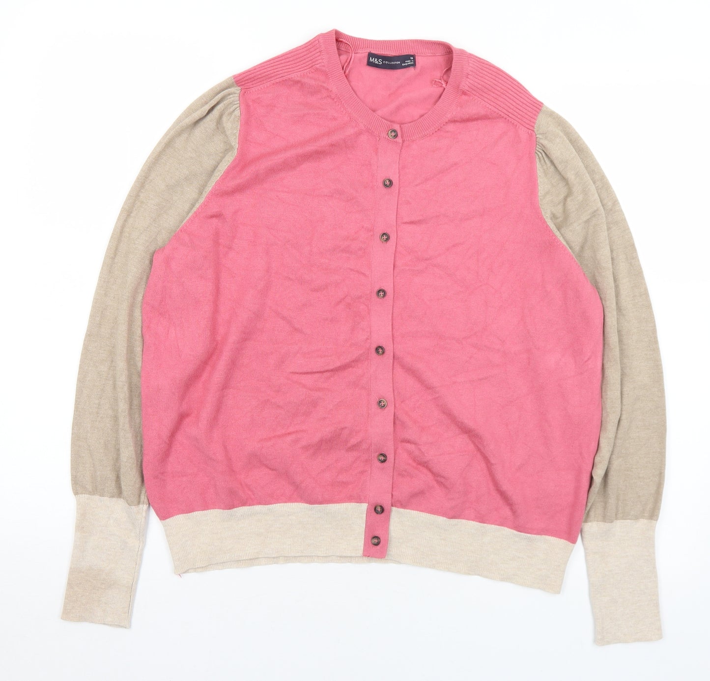 Marks and Spencer Womens Pink Round Neck  Viscose Cardigan Jumper Size 18