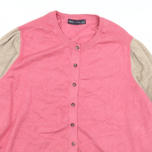 Marks and Spencer Womens Pink Round Neck  Viscose Cardigan Jumper Size 18