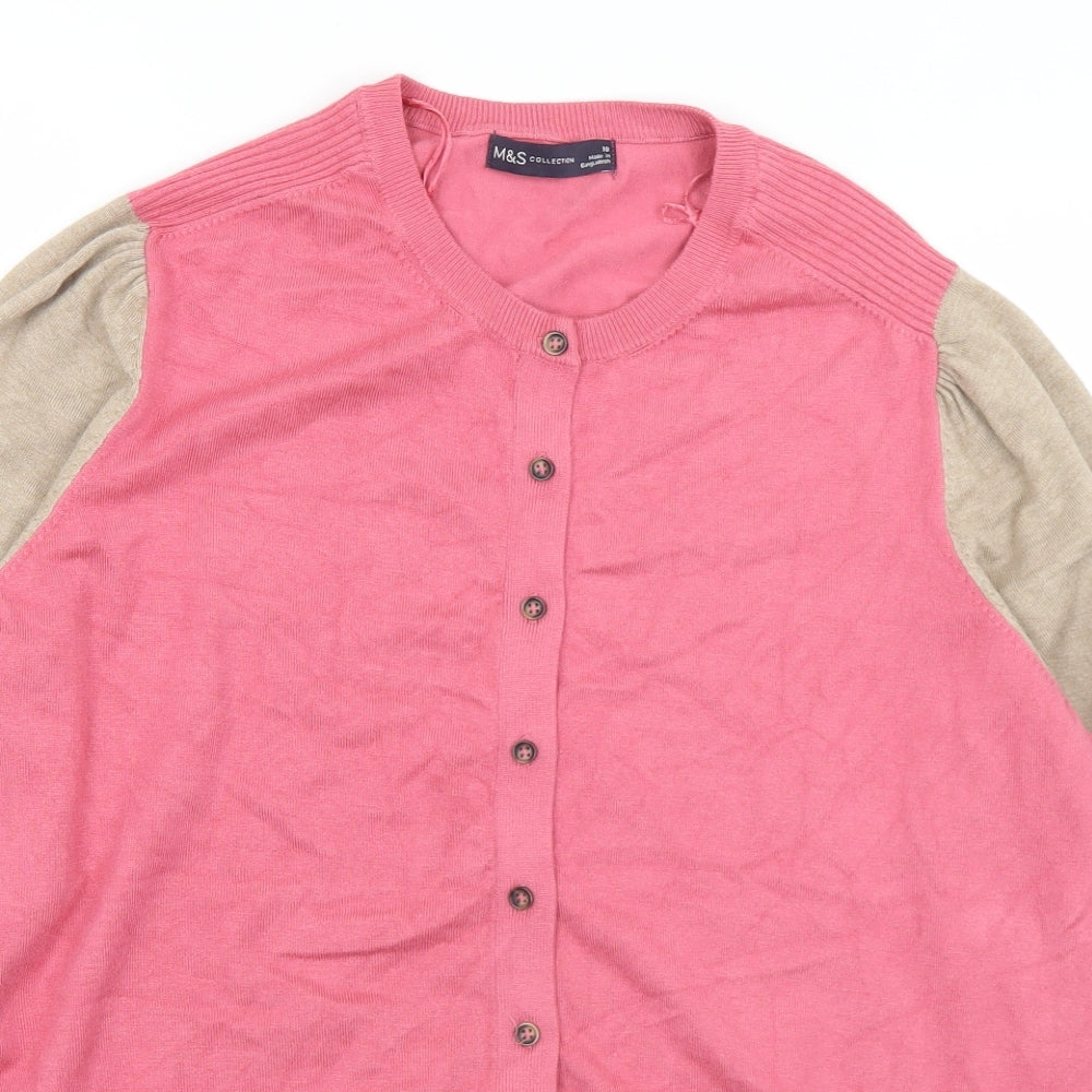 Marks and Spencer Womens Pink Round Neck  Viscose Cardigan Jumper Size 18