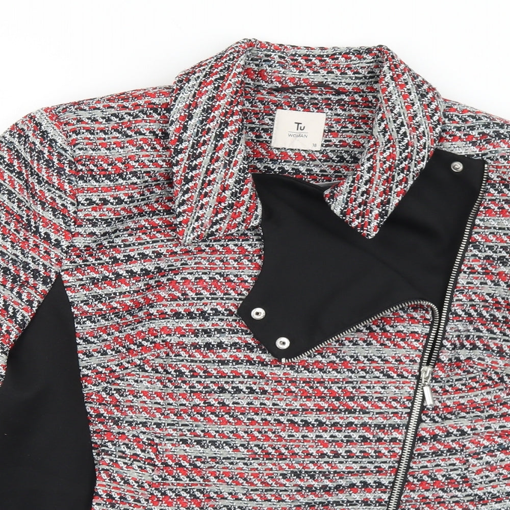 New Look Womens Red Striped  Jacket Coat Size 18  Zip