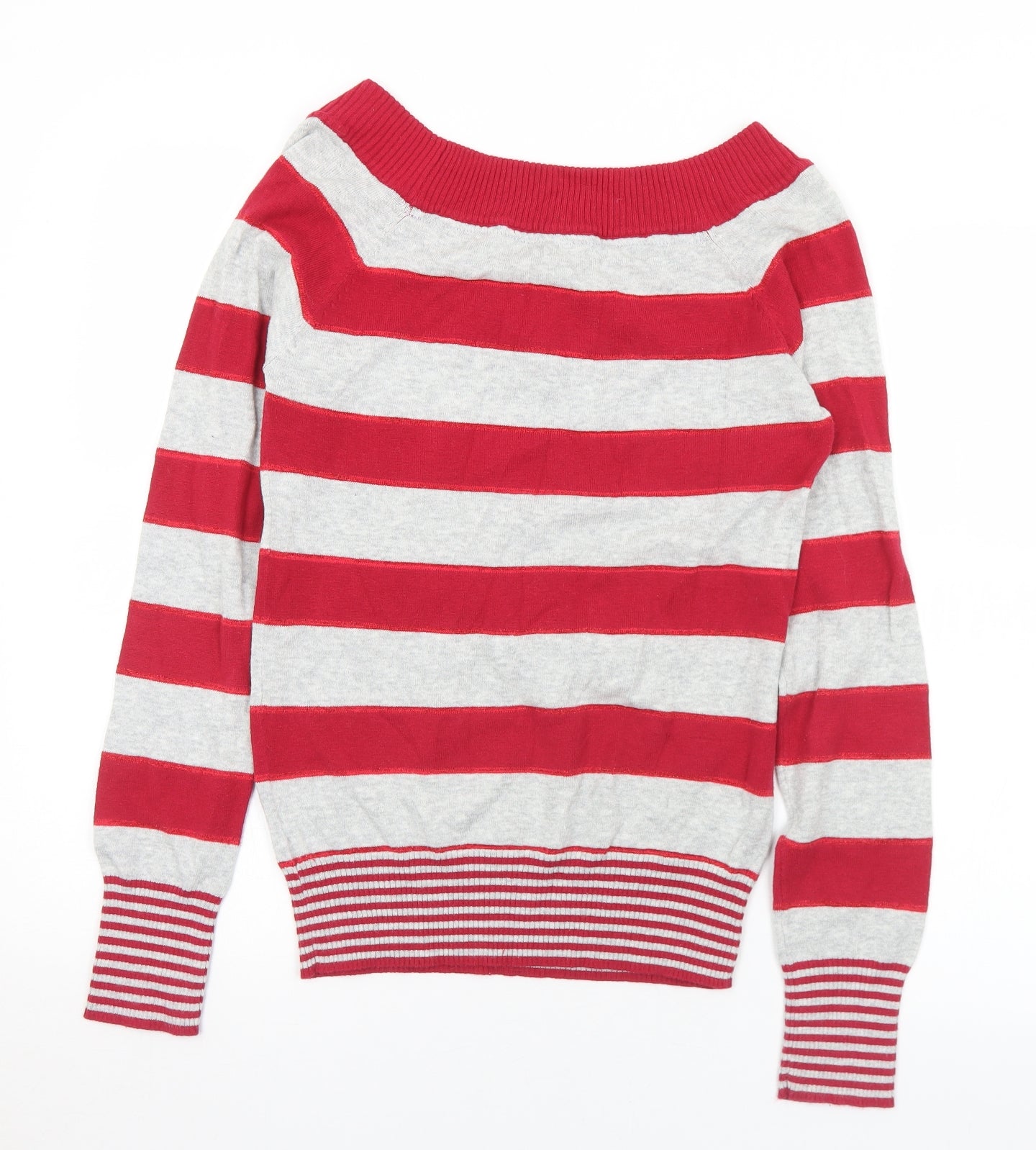 BSK Womens Red V-Neck Striped Acrylic Pullover Jumper Size M