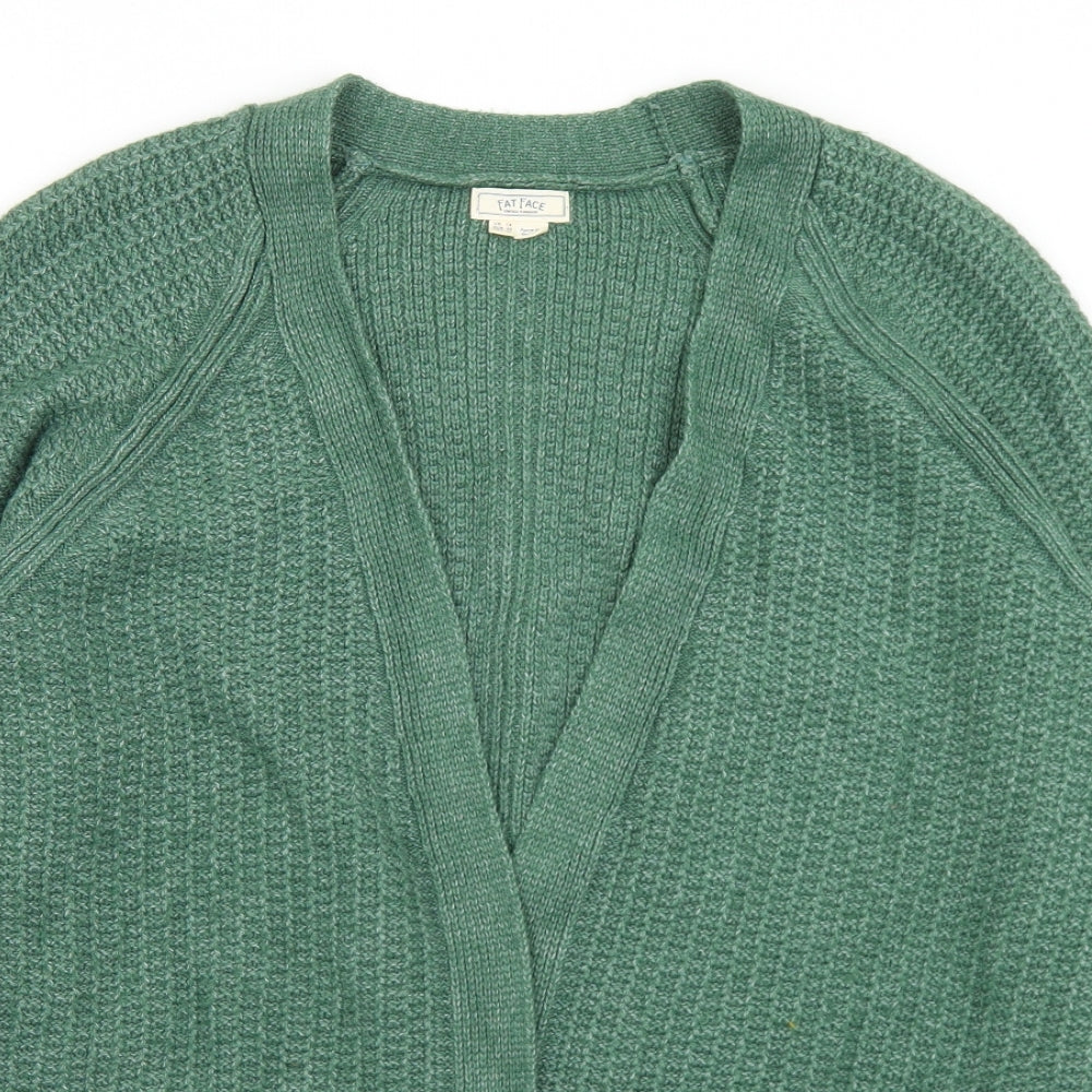 Fat Face Womens Green V-Neck  Acrylic Cardigan Jumper Size 14