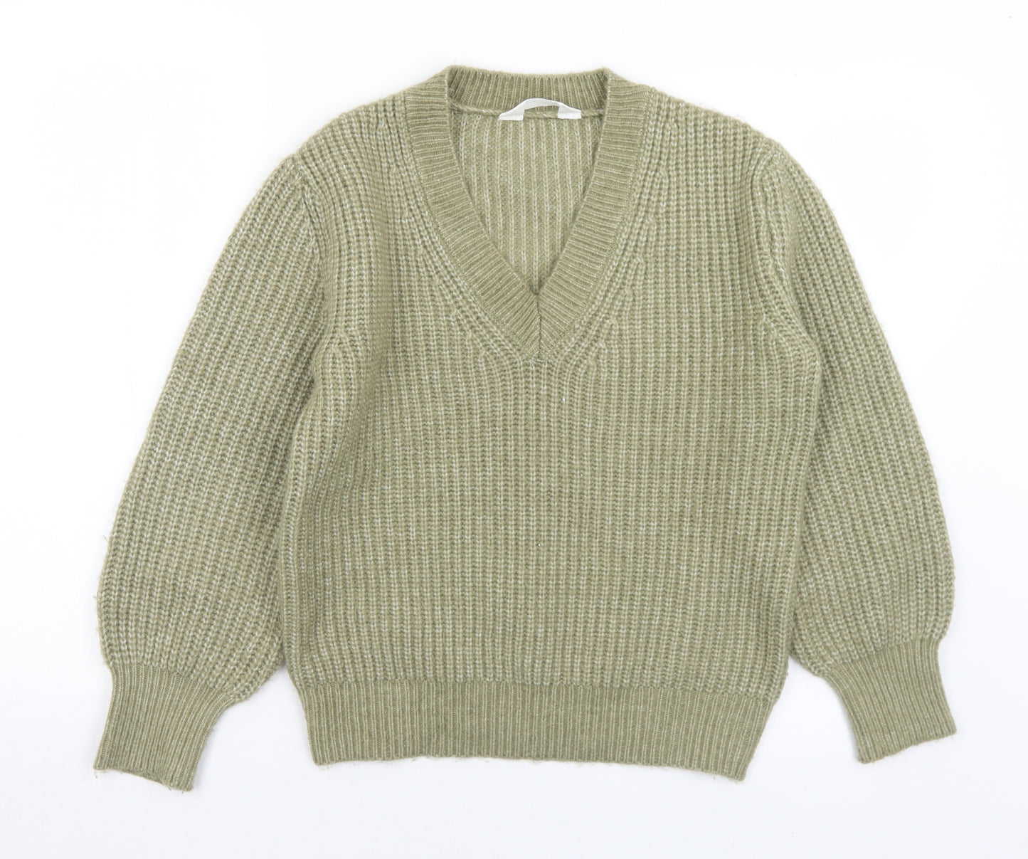 Primark Womens Green V-Neck  Acrylic Pullover Jumper Size 4   - 4-6