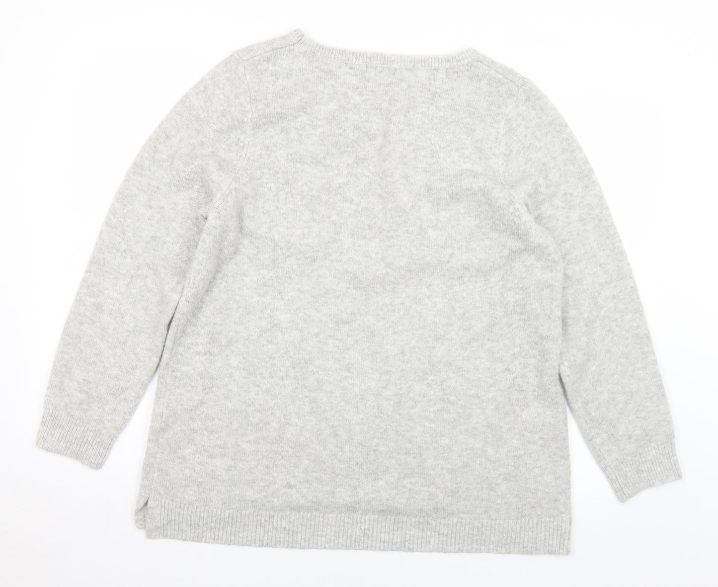 M&Co Womens Grey Round Neck Floral Acrylic Pullover Jumper Size 24