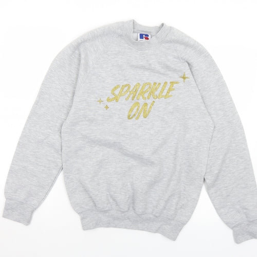Russell Womens Grey  Cotton Pullover Sweatshirt Size S   - Sparkle On