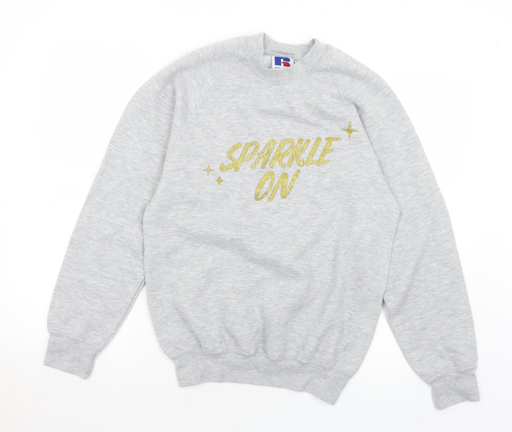 Russell Womens Grey  Cotton Pullover Sweatshirt Size S   - Sparkle On